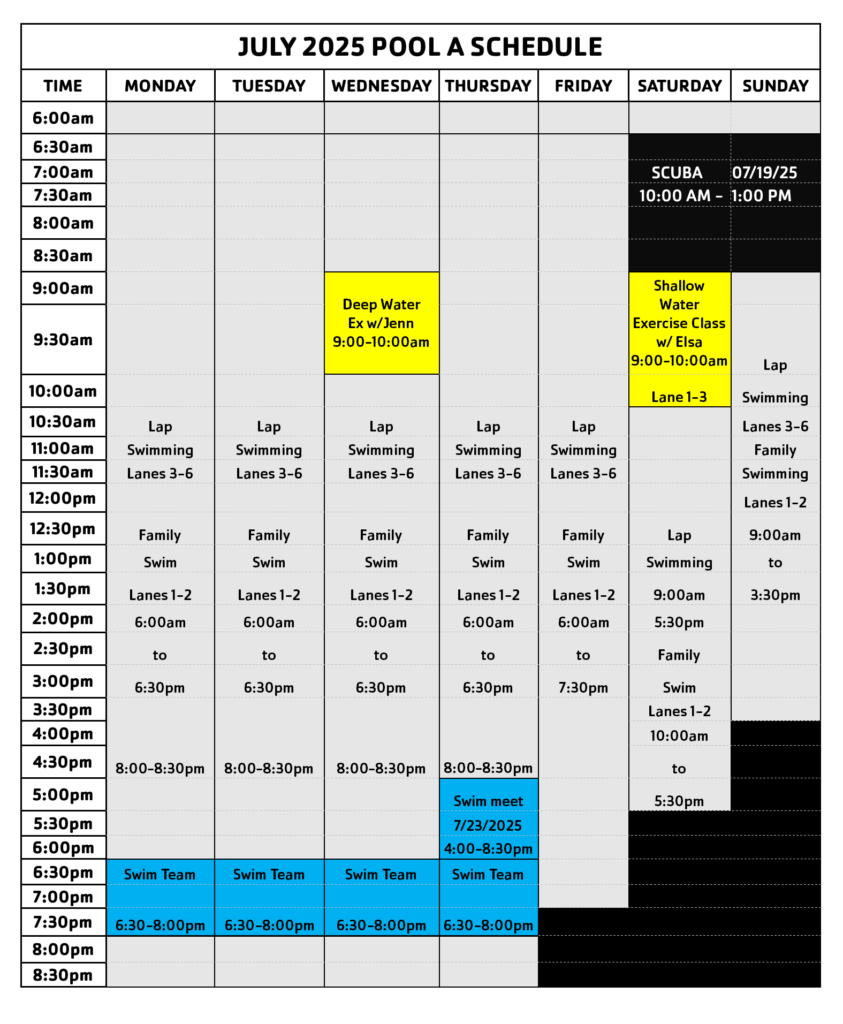 July 2025 Pool A Schedule