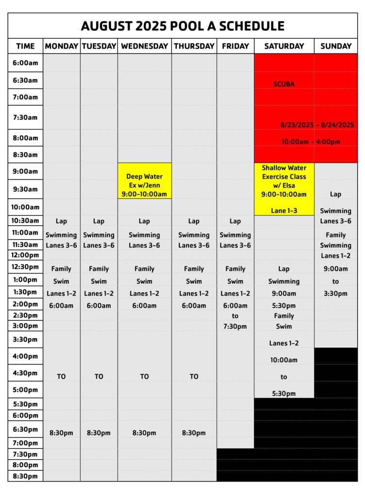 Pool A Schedule August 2025