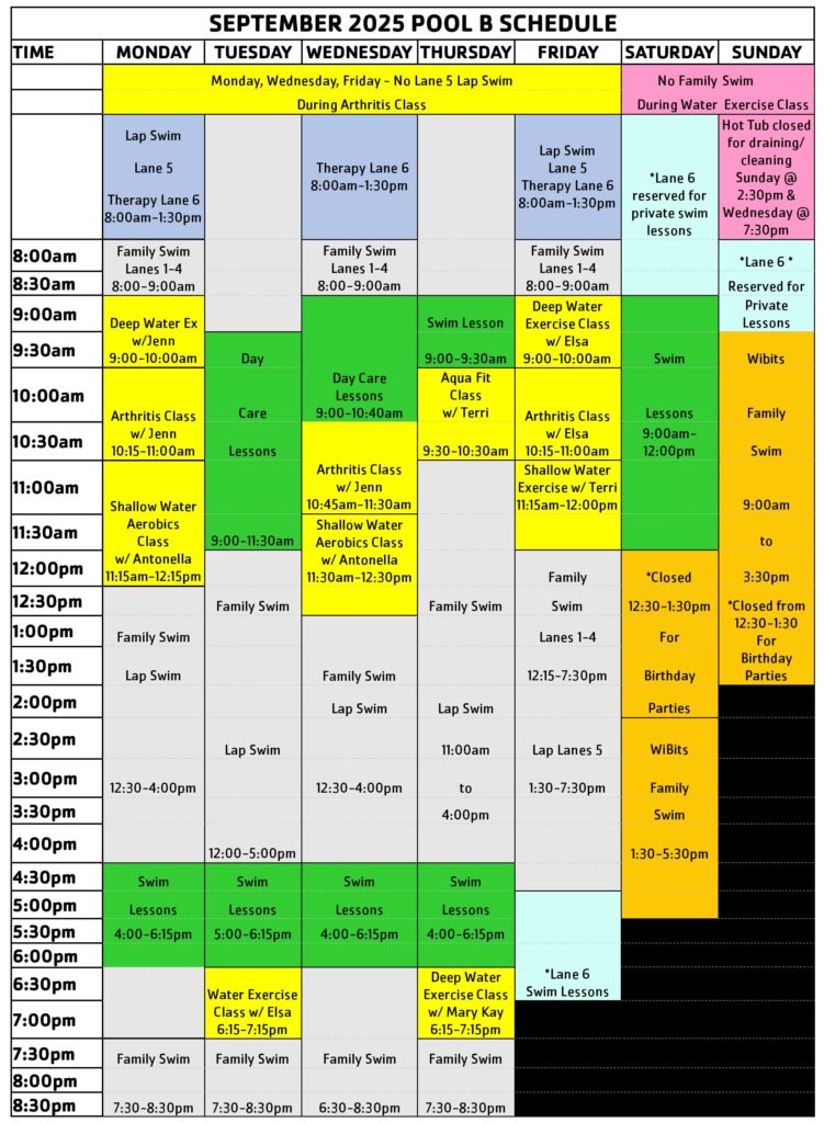 September 2025 Pool B Schedule