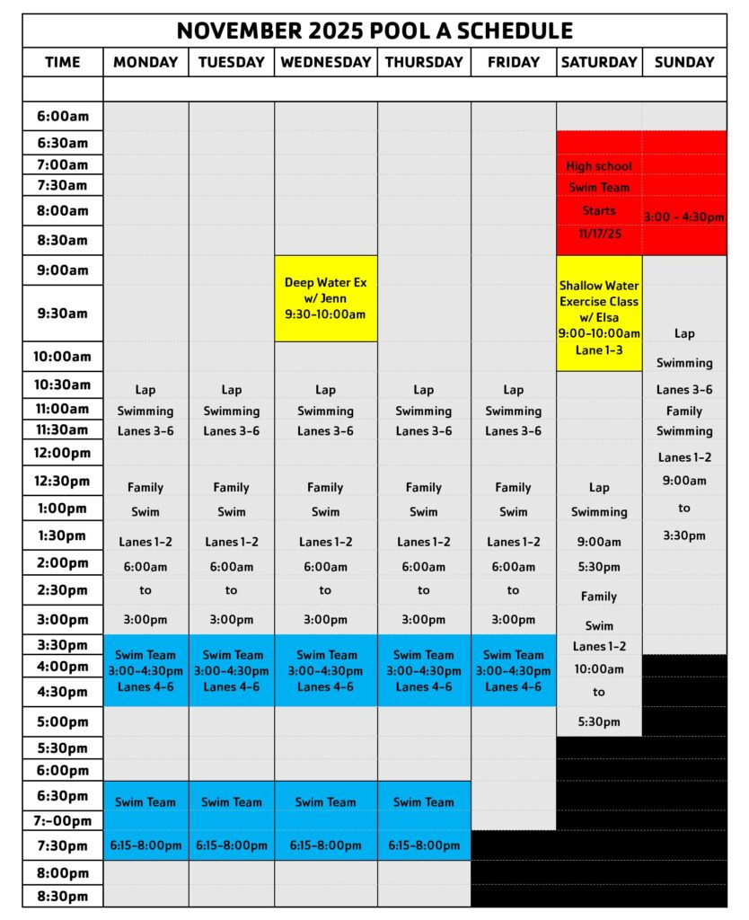 November 2025 Pool A Schedule