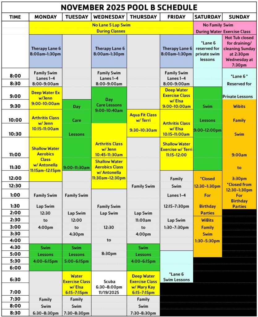 November 2025 Pool B Schedule