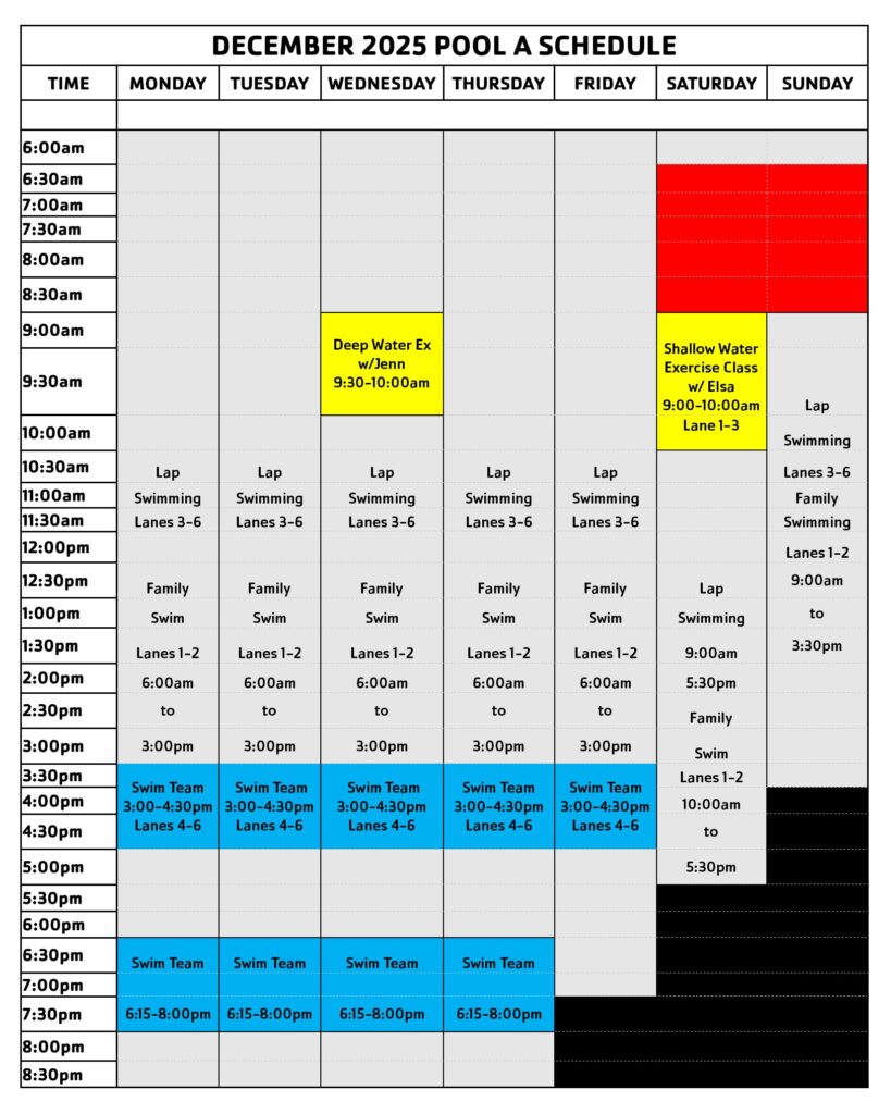 December 2025 Pool A Schedule