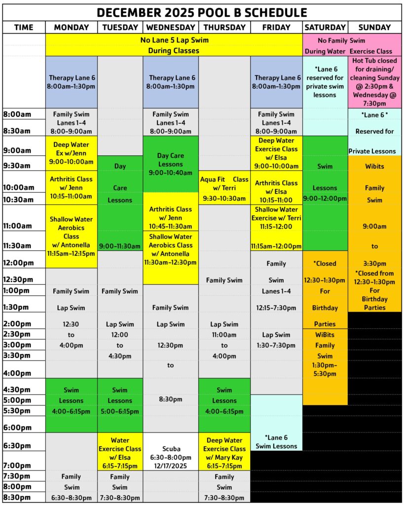 December 2025 Pool B Schedule