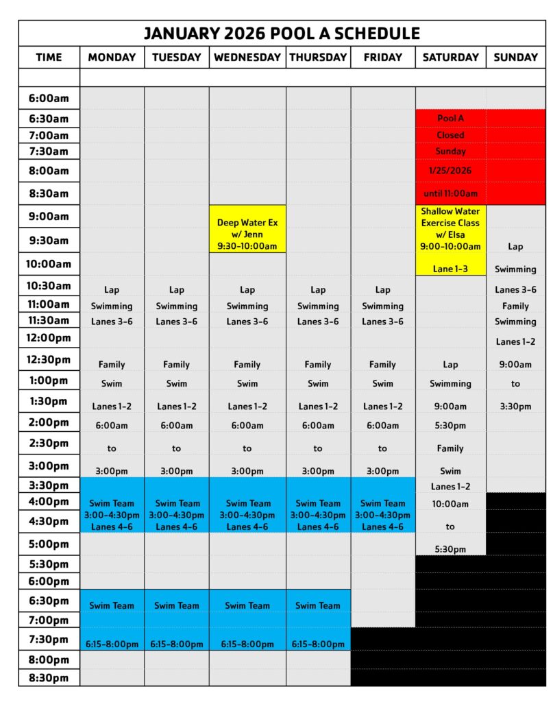 January 2026 Pool A Schedule